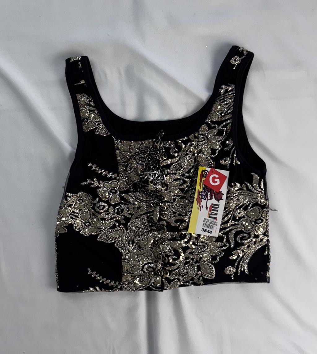 Corset Brillos Negro Dorado