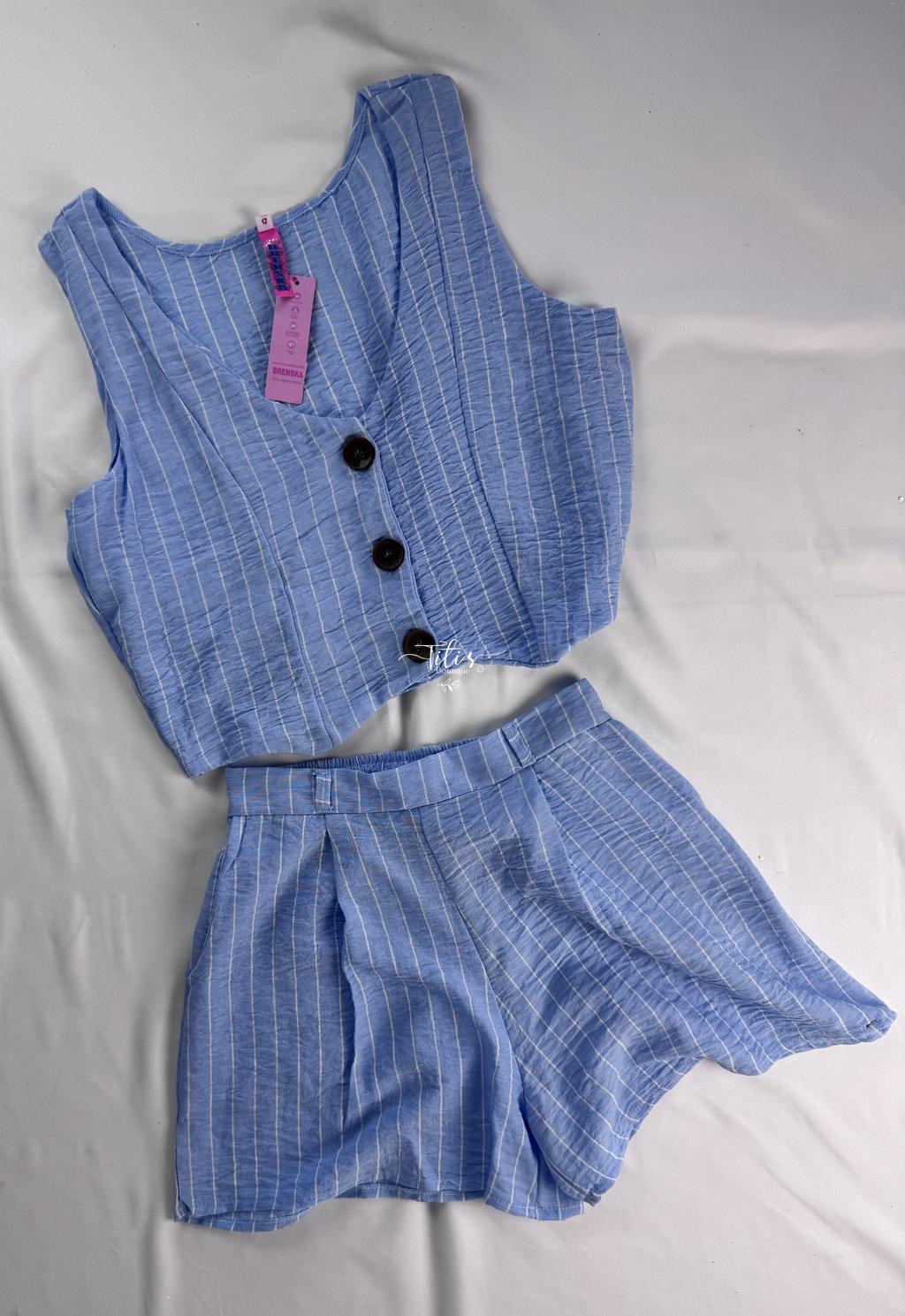 Conjunto Shorts Rayas Celeste