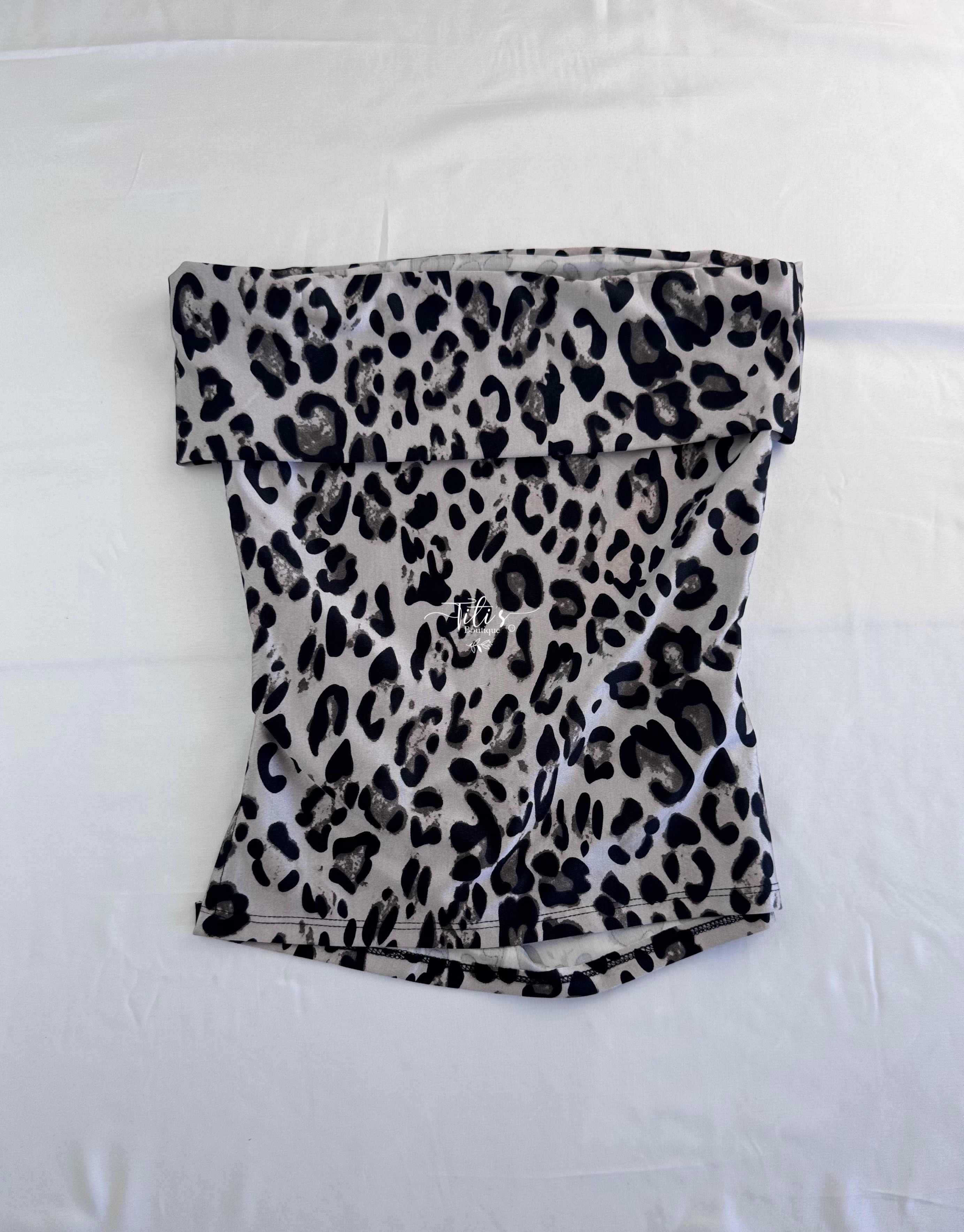 Blusa Strapless Leopardo Gris