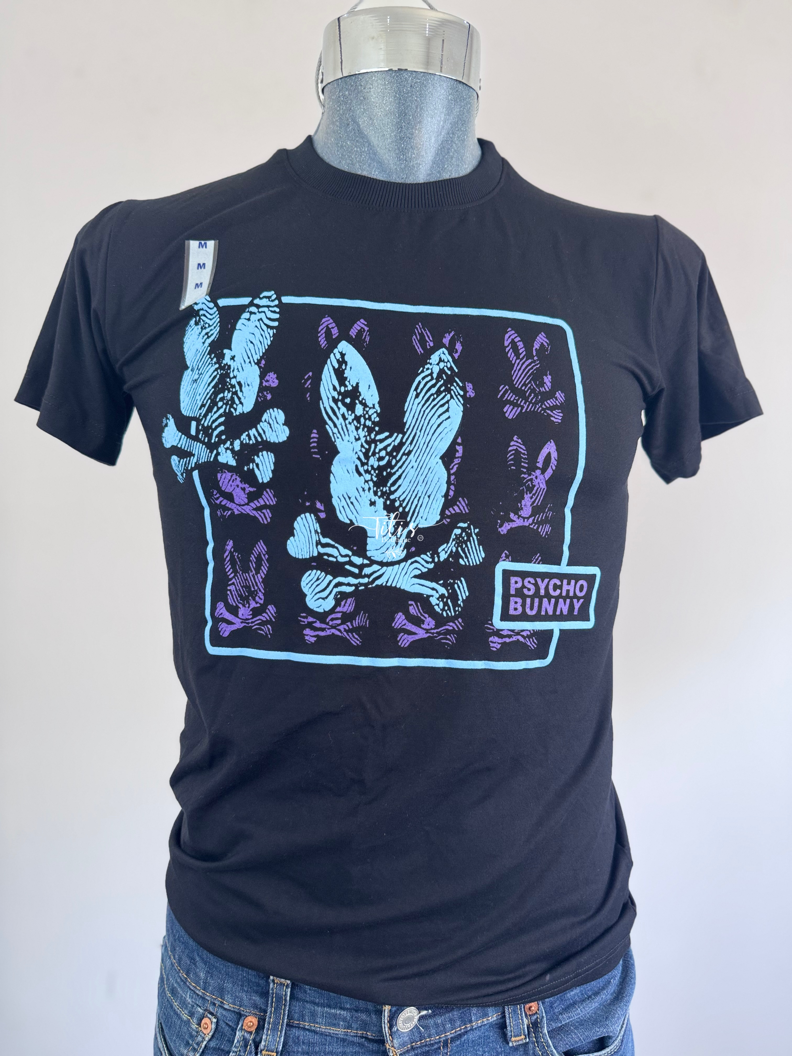 Playera Psycho Bunny Negro Con Celeste