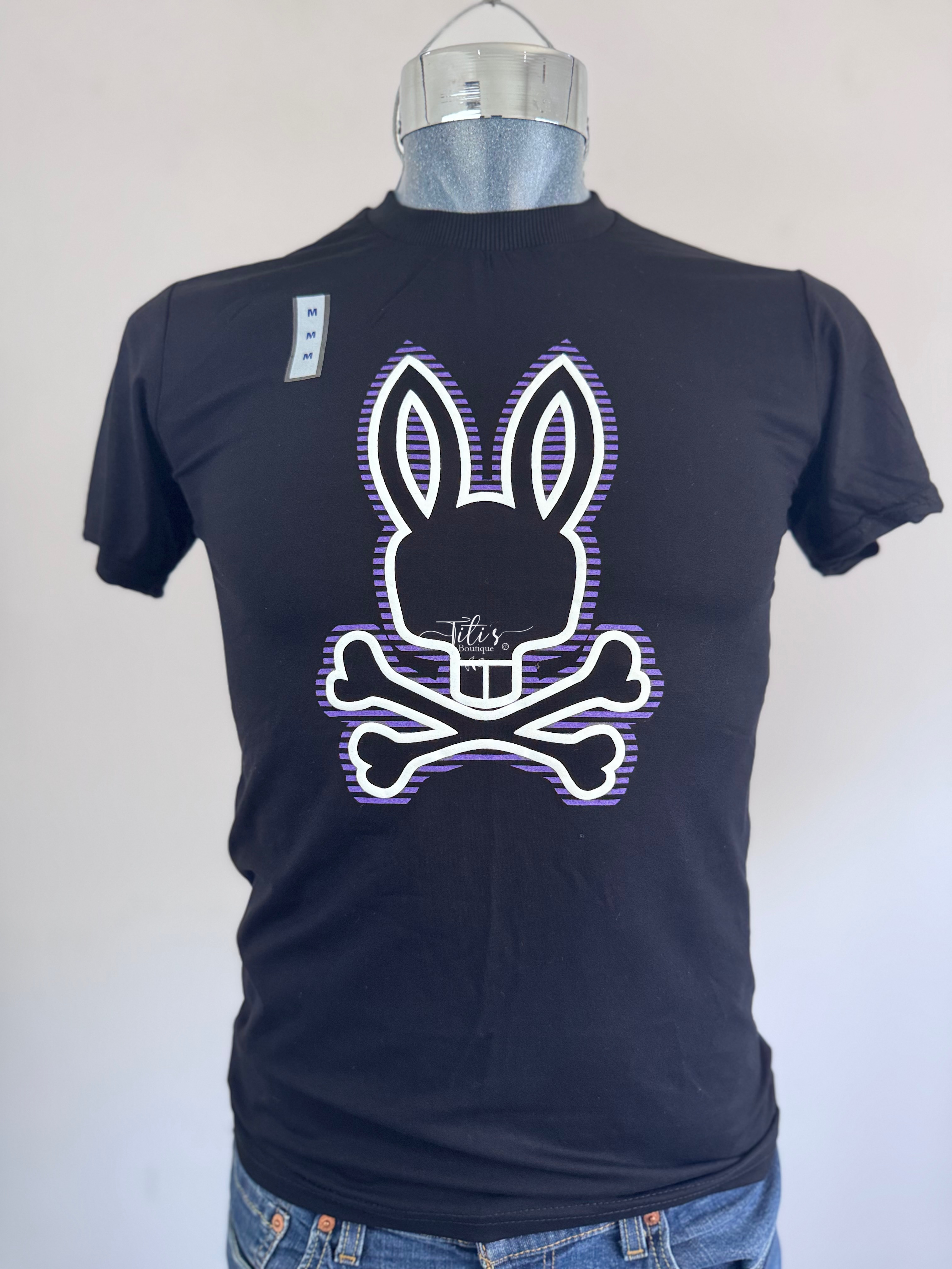 Playera Psycho Bunny Negro Con Blanco/Morado