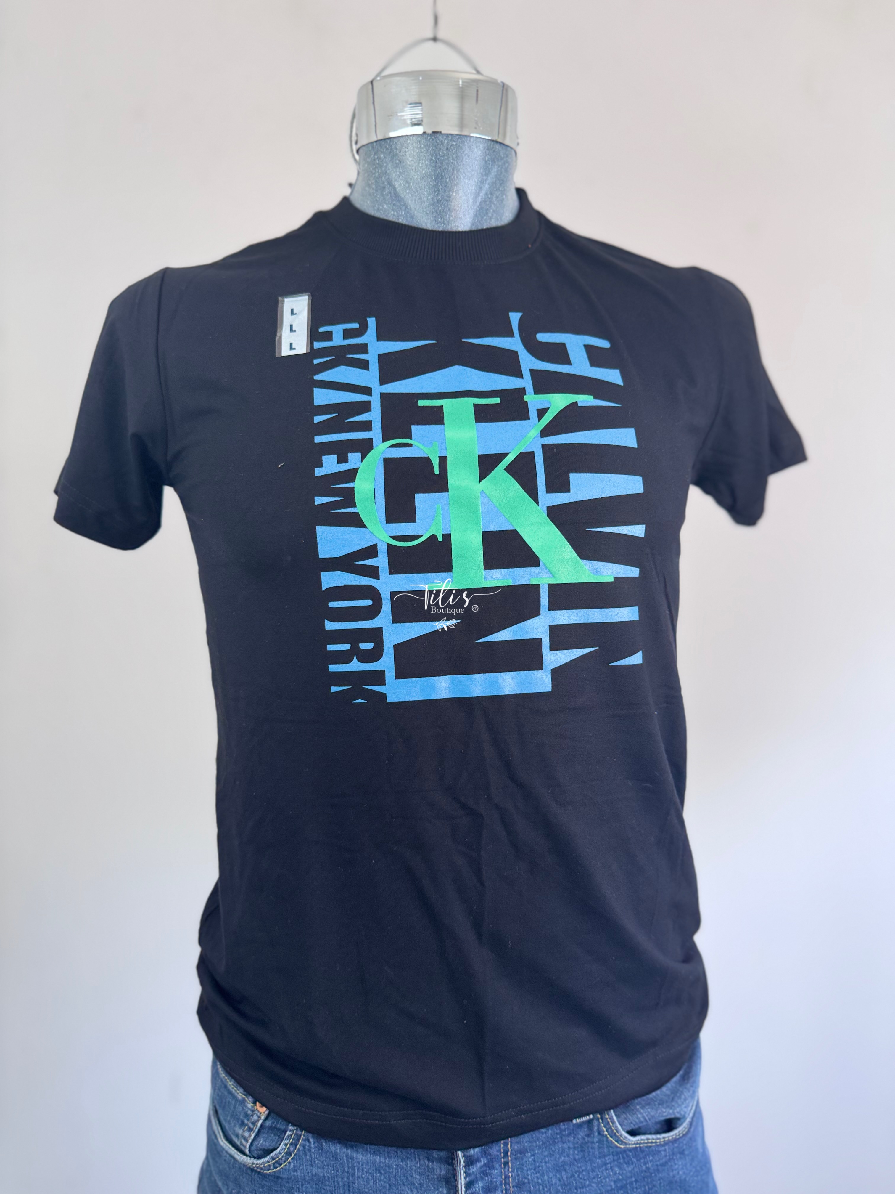 Playera CK Negro Con Azul/Verde