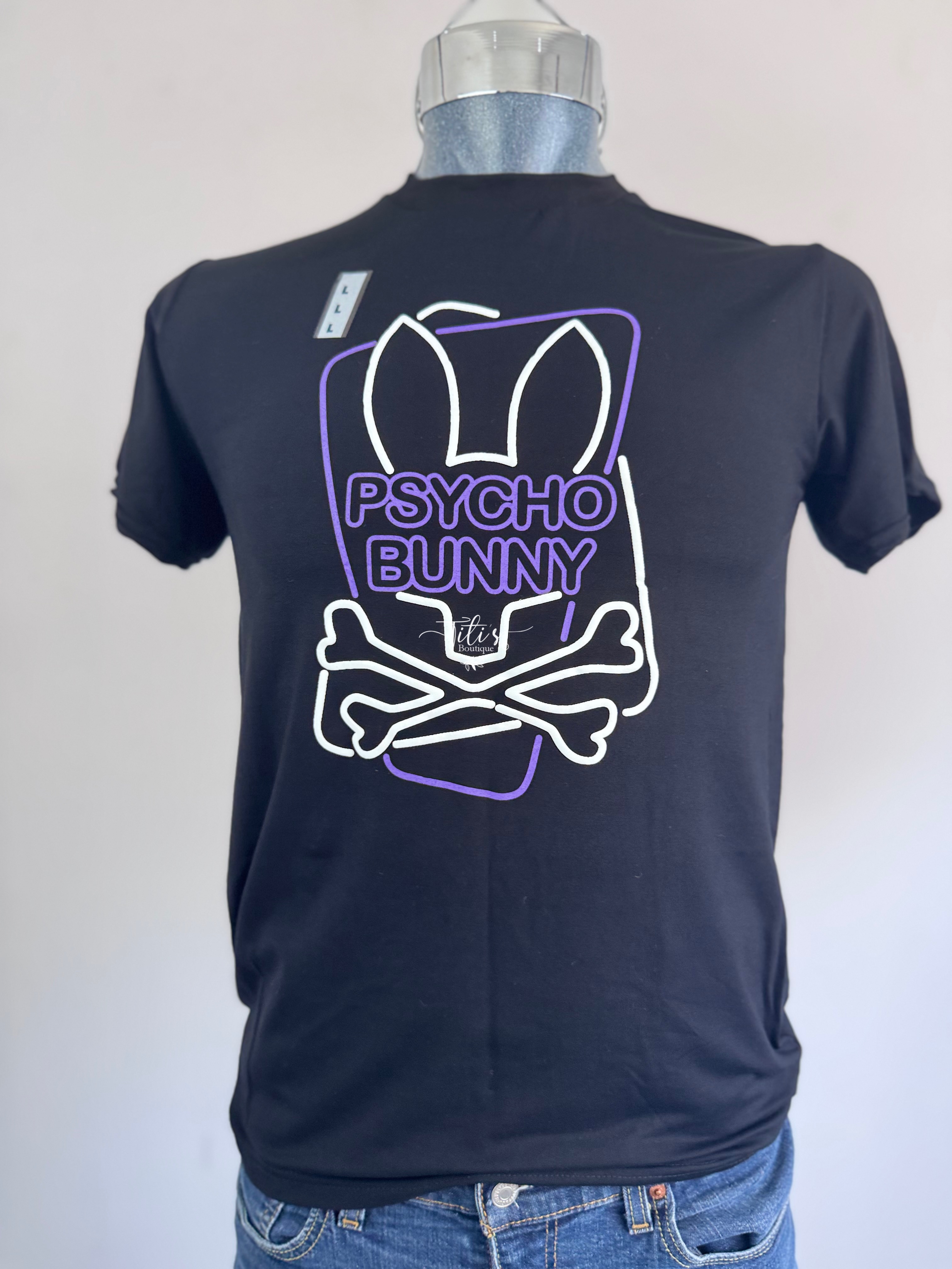 Playera Psycho Bunny Negro Con Blanco/Morado