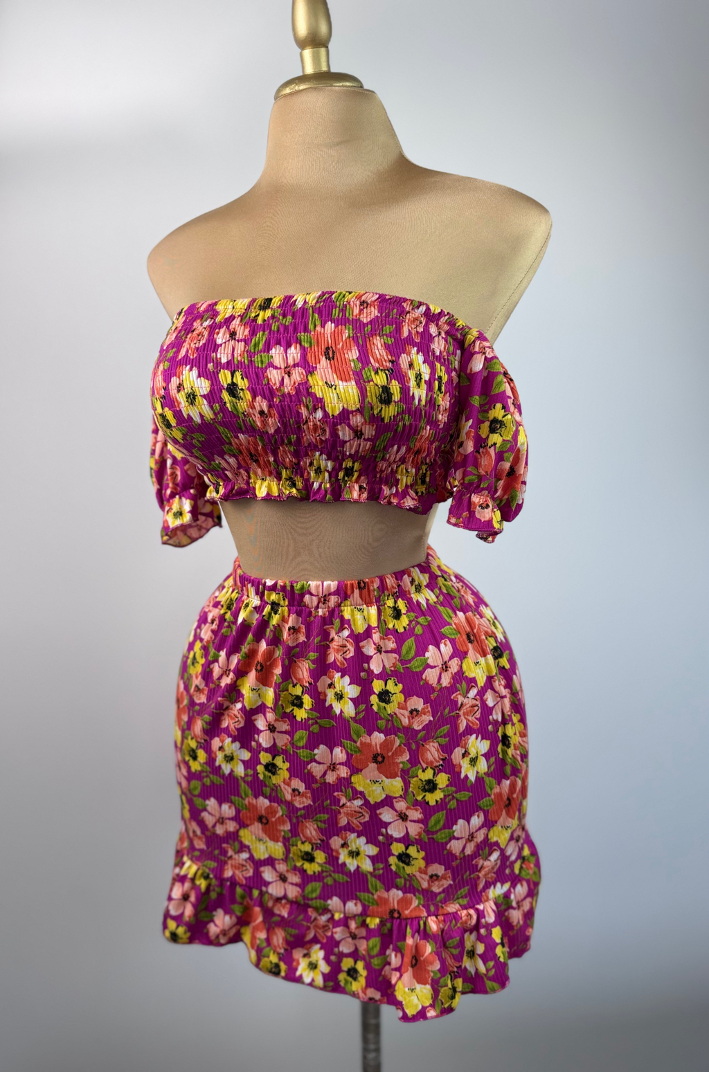 Conjunto Falda Flores Fucsia