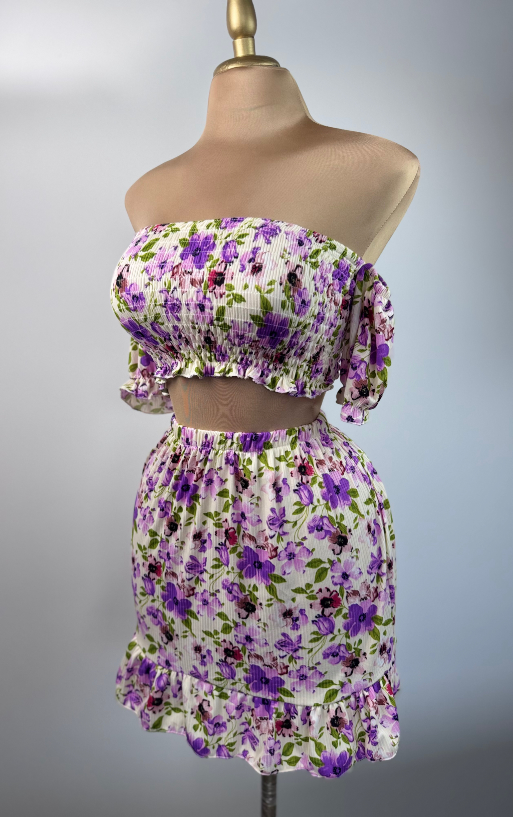 Conjunto Falda Flores Beige Lila