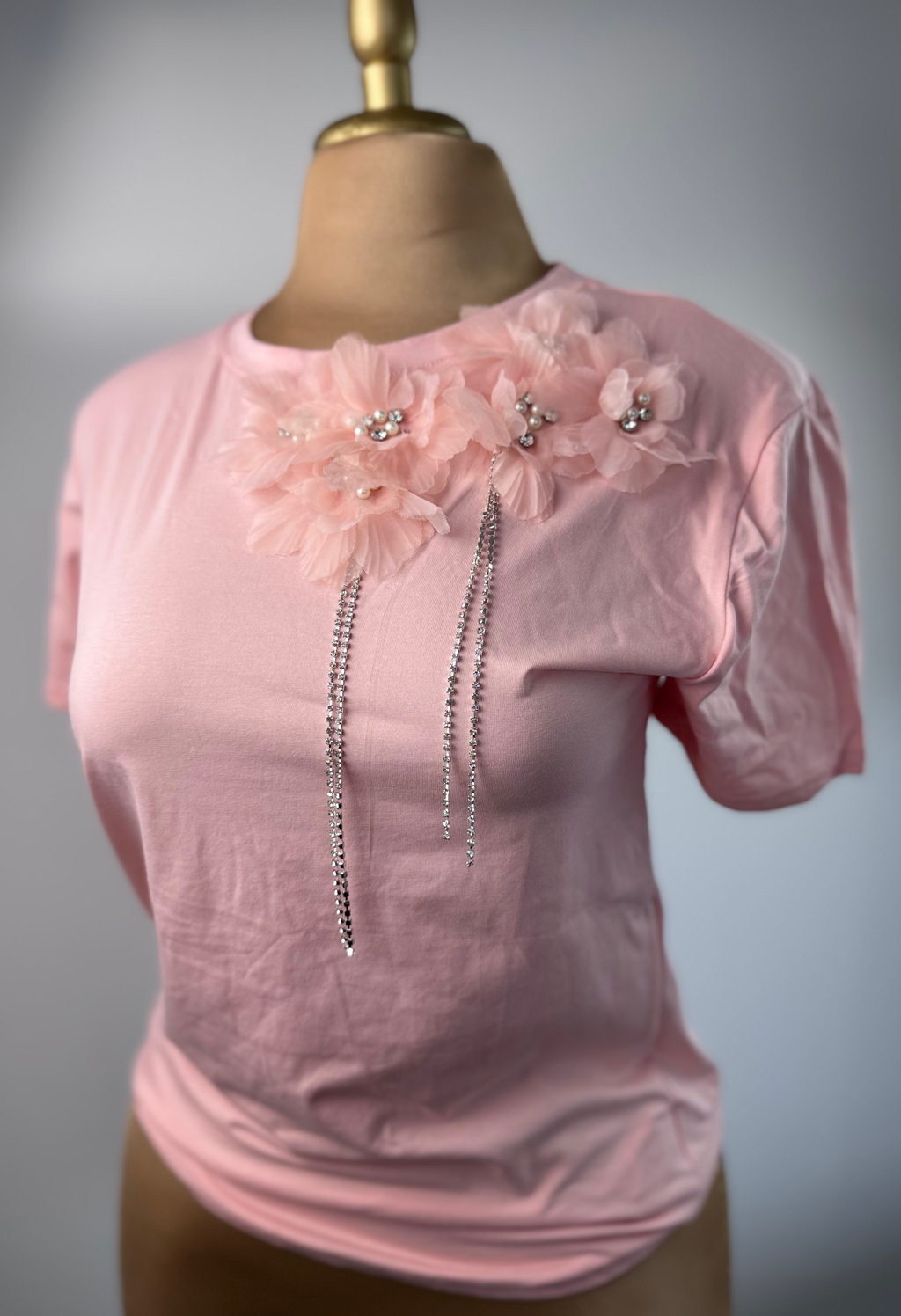 Blusa Flores Perlas Beige