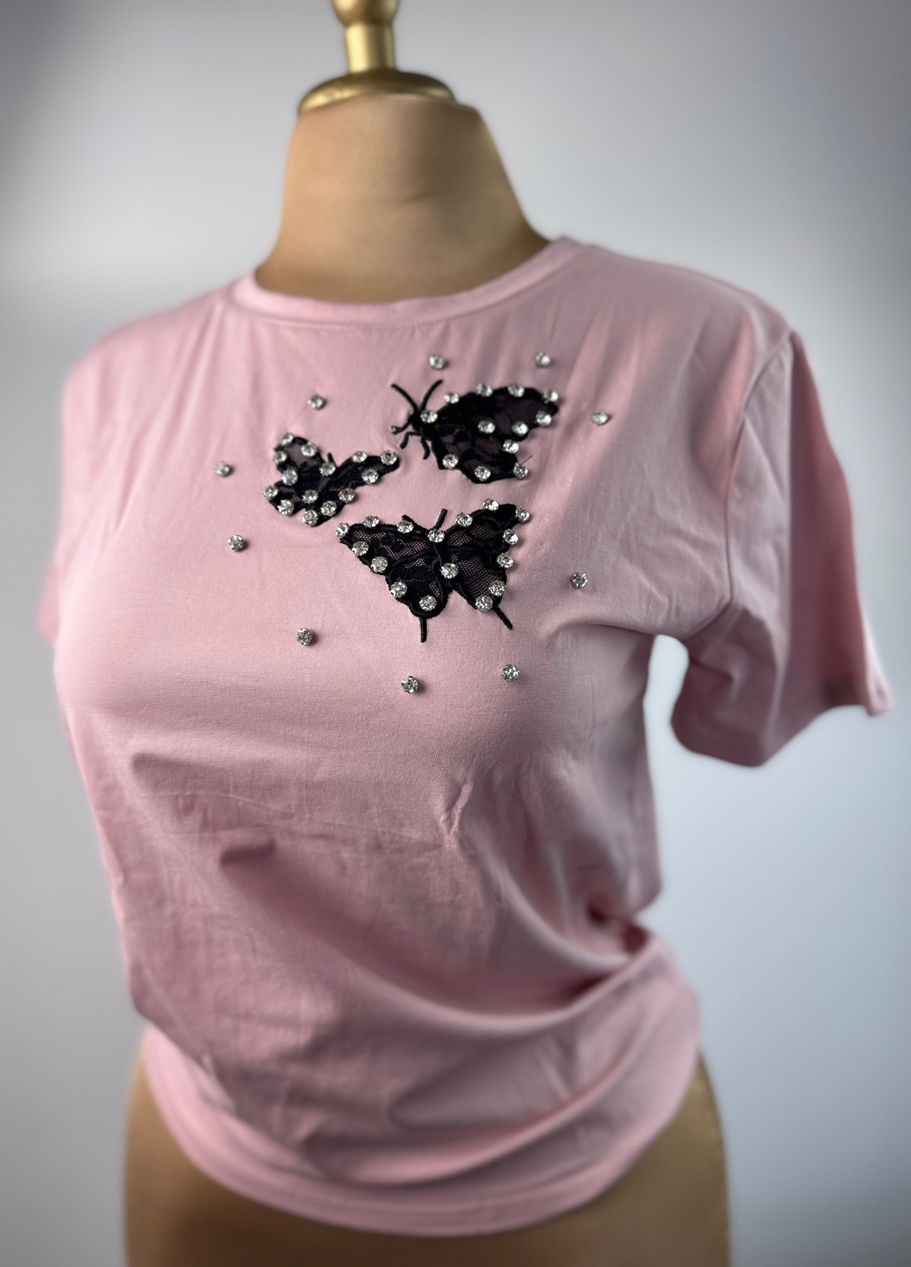 Blusa Mariposas Brillos Rosa