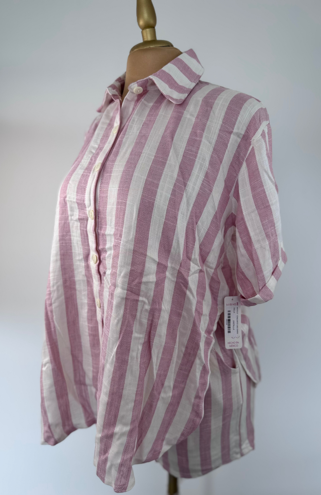 Conjunto Shorts Rayas Rosa Blanco