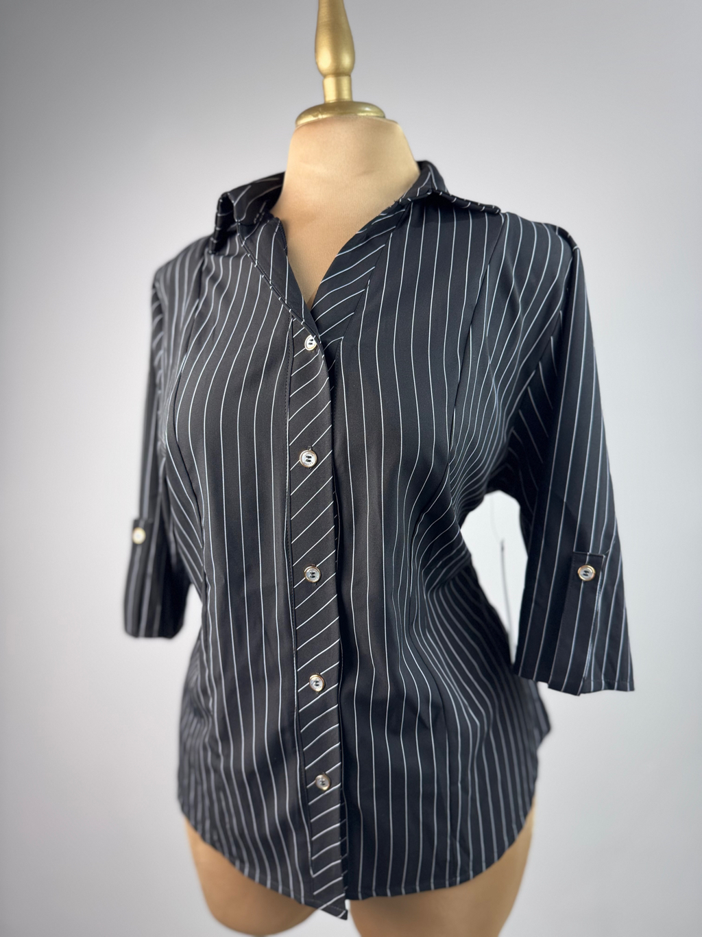 Blusa Botones Rayas Negro