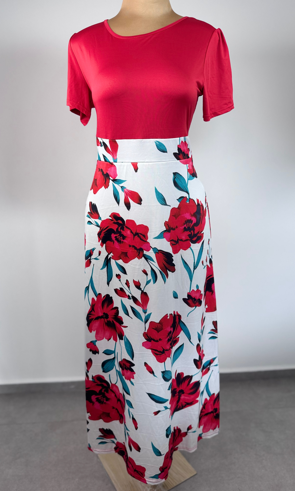 Vestido Largo Flores Rojo