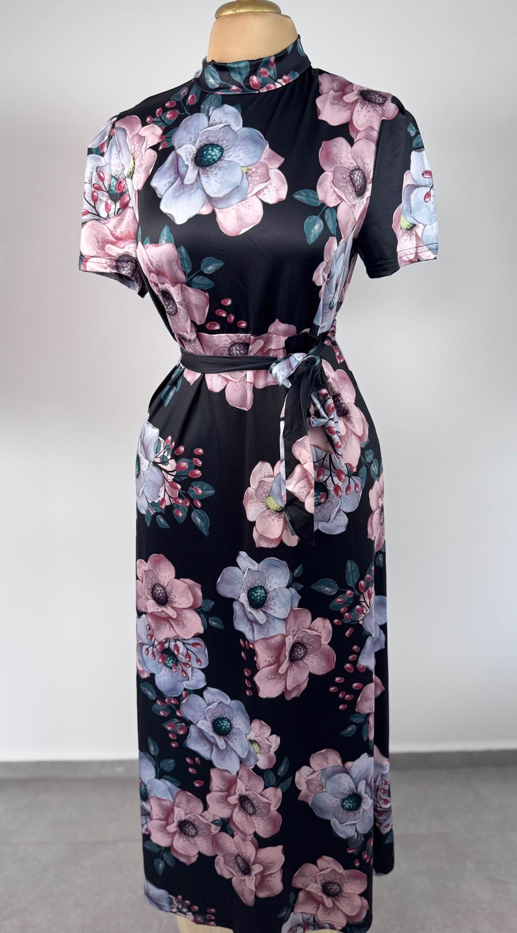 Vestido Largo Flores Negro Lila