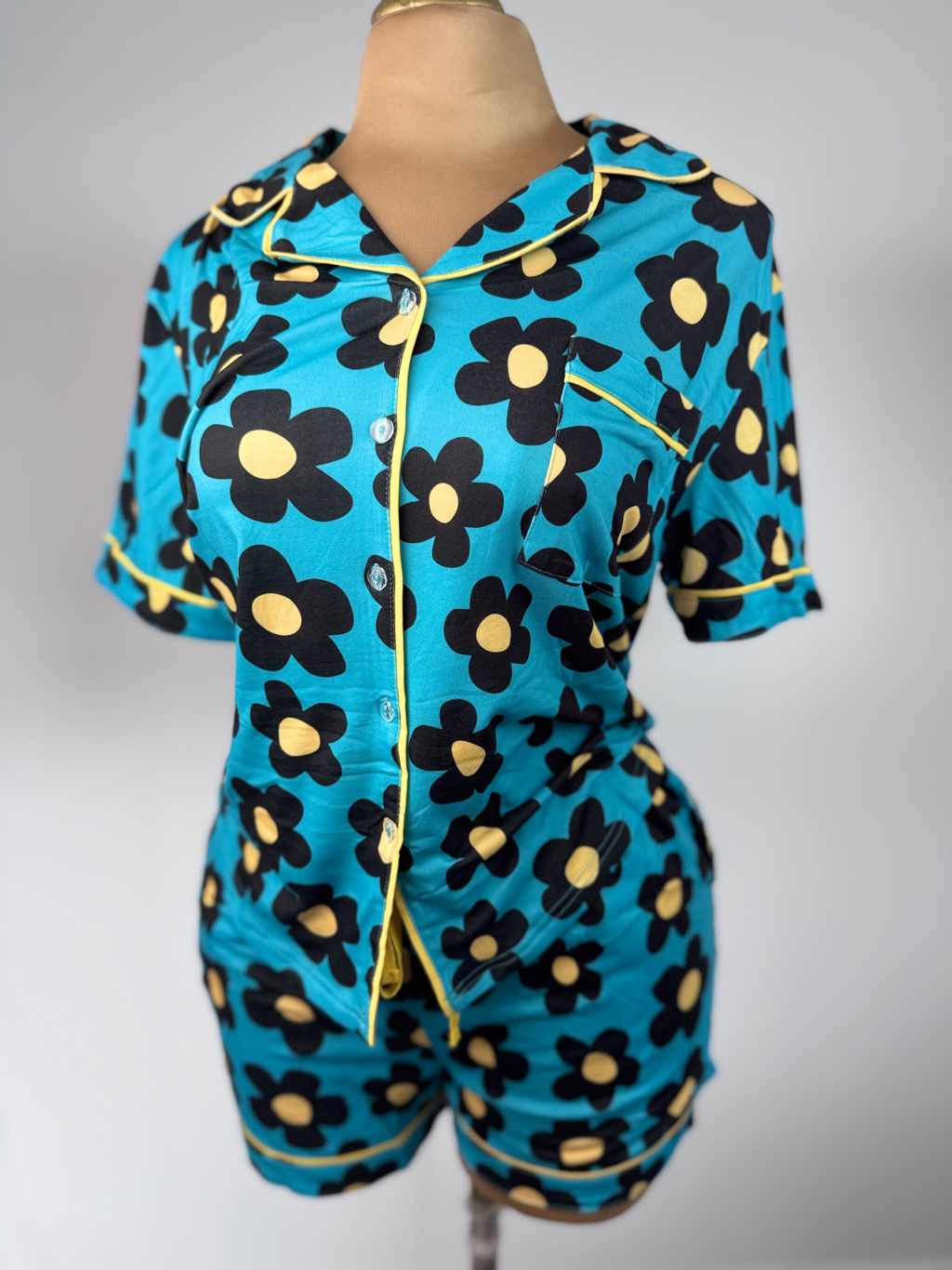 Pijama Shorts Flores Azul