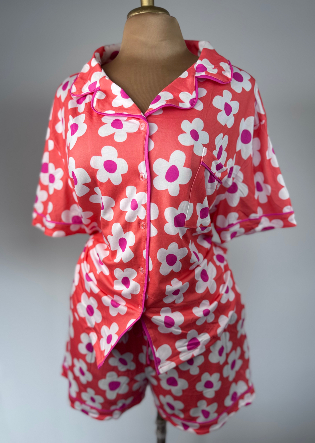 Pijama Shorts Flores Naranja