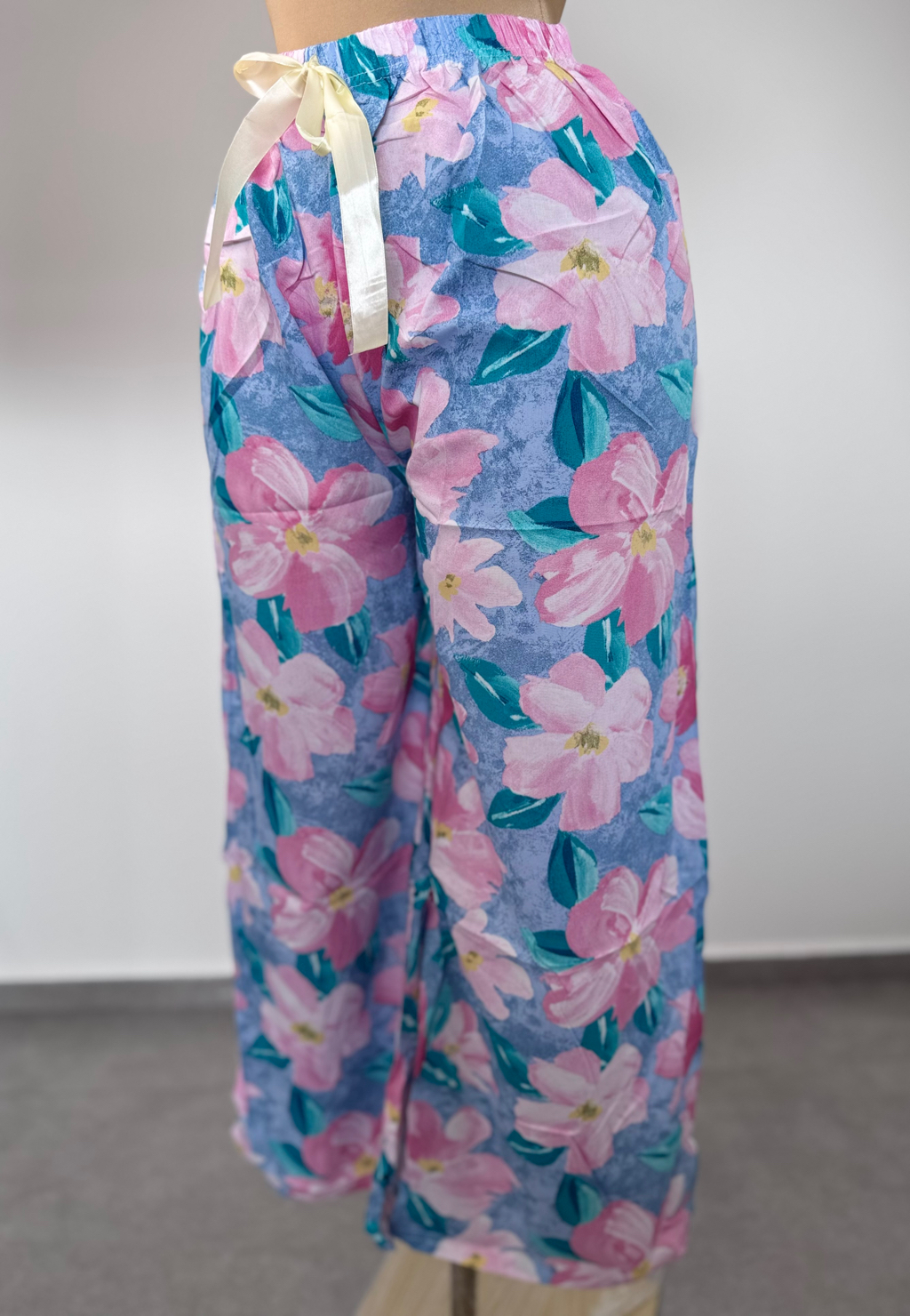 Pantalón Palazzo Flores Celeste Rosa