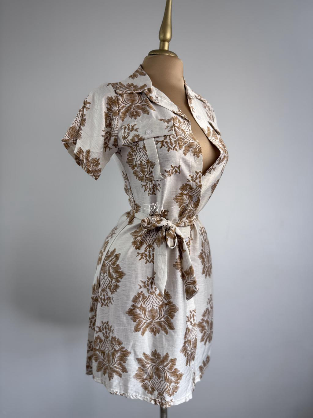 Vestido Estampado Beige Café 