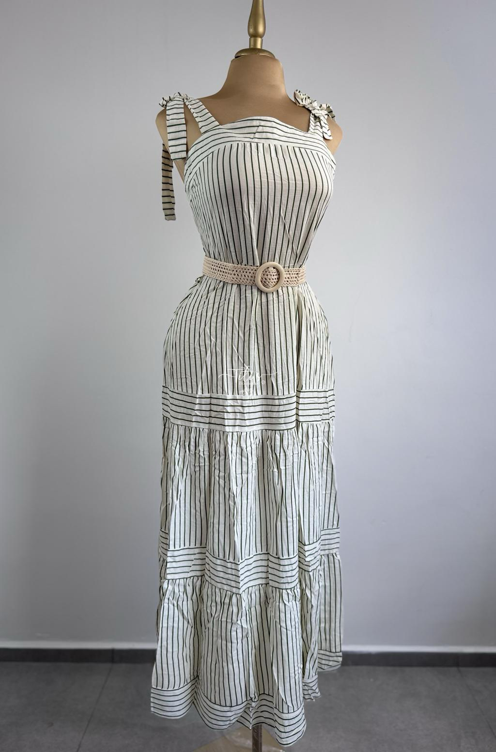 Vestido Rayas Beige Verde