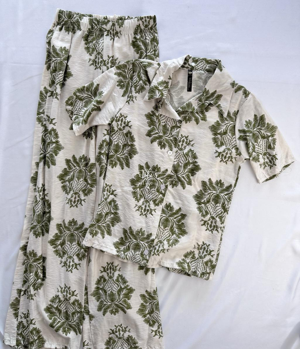 Conjunto Pantalón Estampado Beige Verde