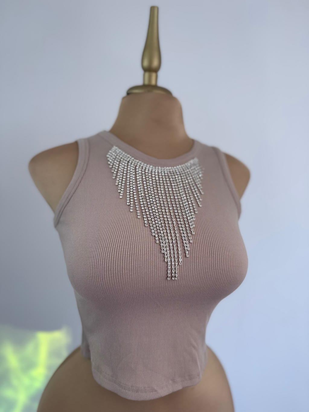 Blusa Brillos Colgante Frente Beige