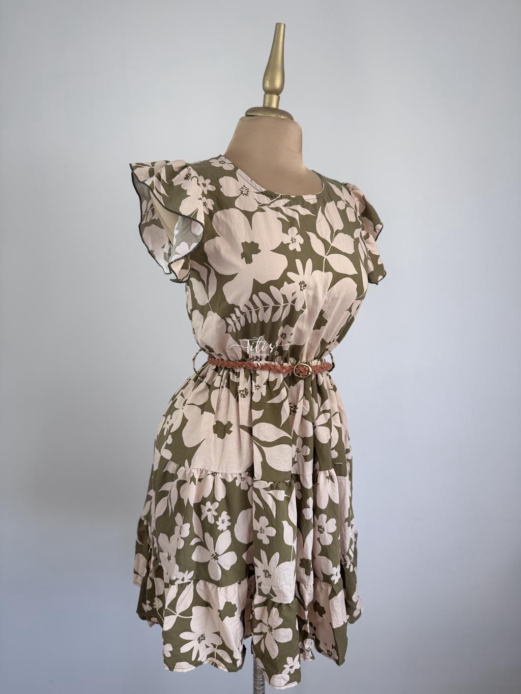 Vestido Verde Con Beige