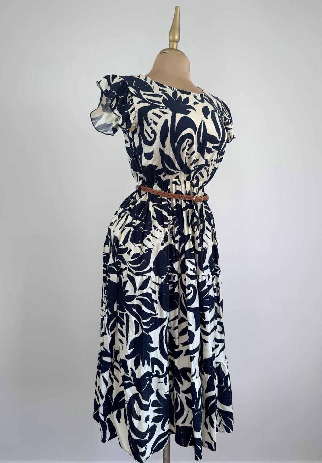 Vestido Azul Con Beige