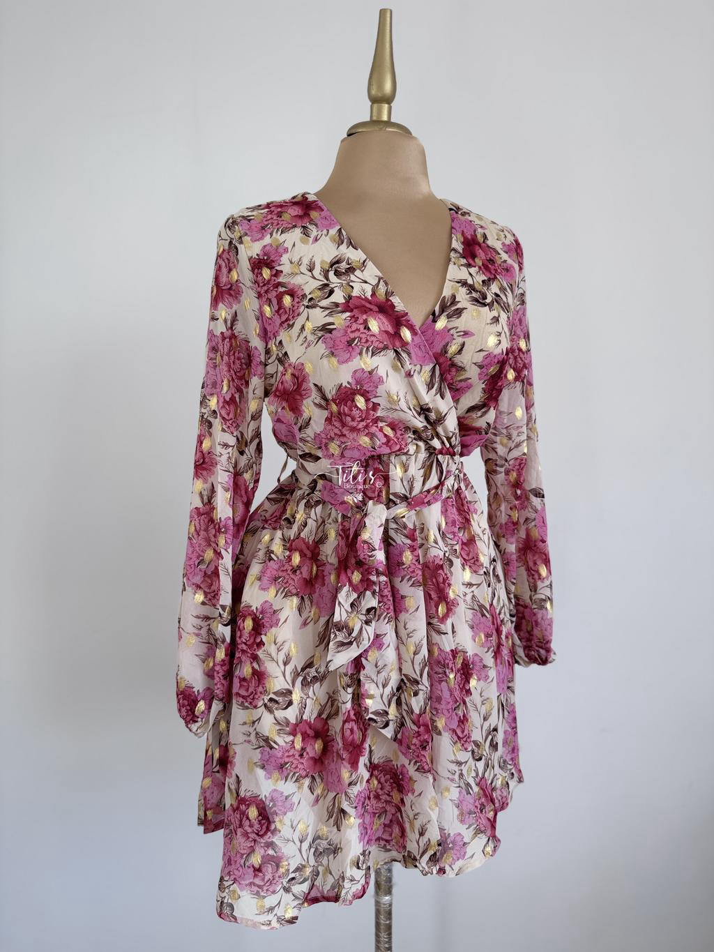 Vestido Flores Oro Rosa