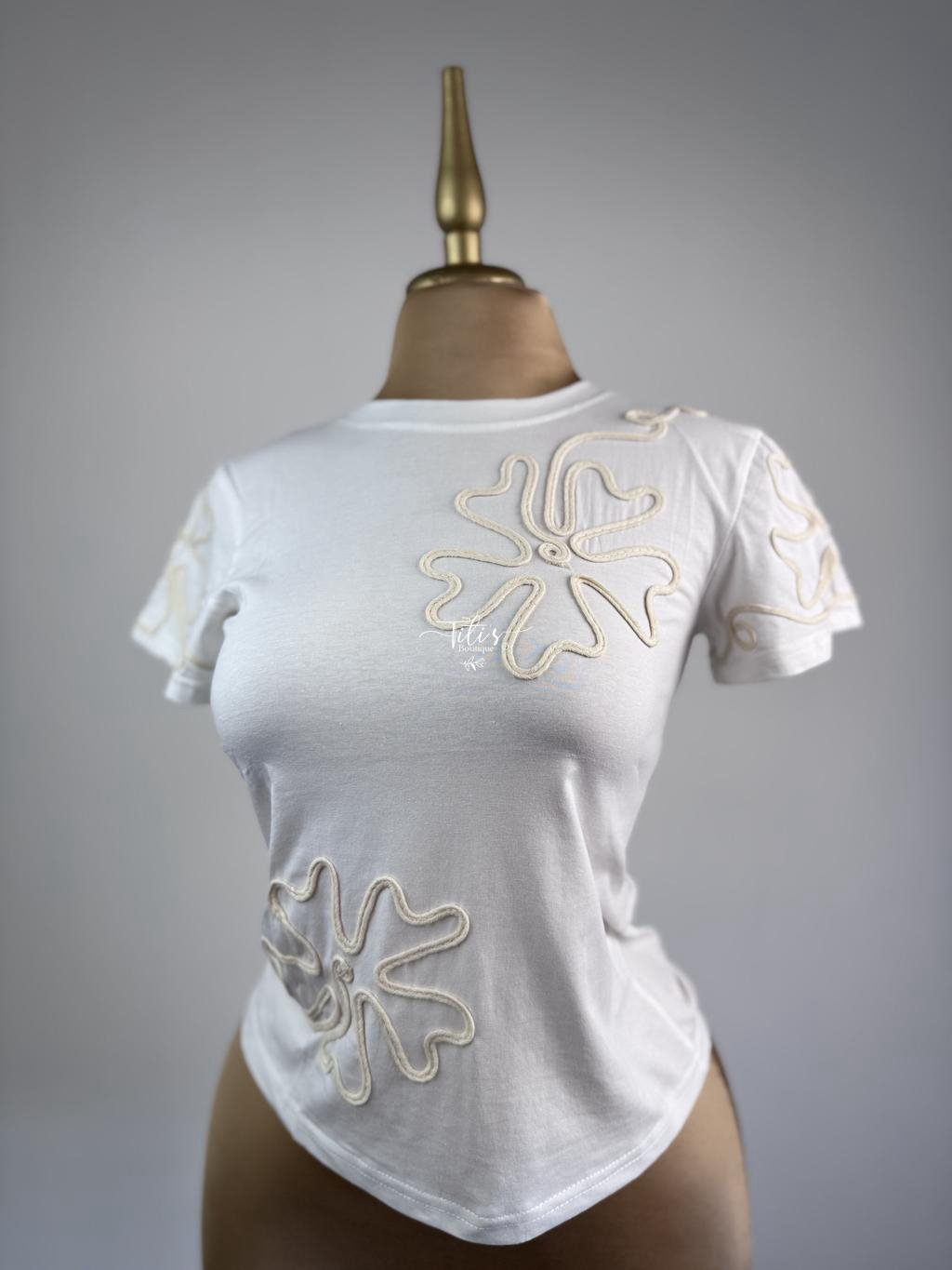 Blusa Bordada Flor Blanco