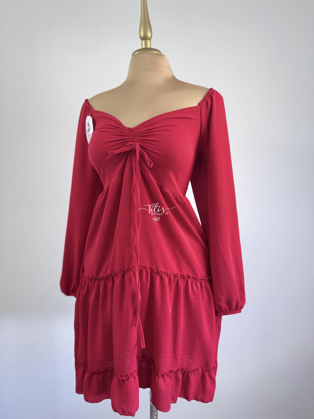 Vestido Corto Manga Larga Rojo