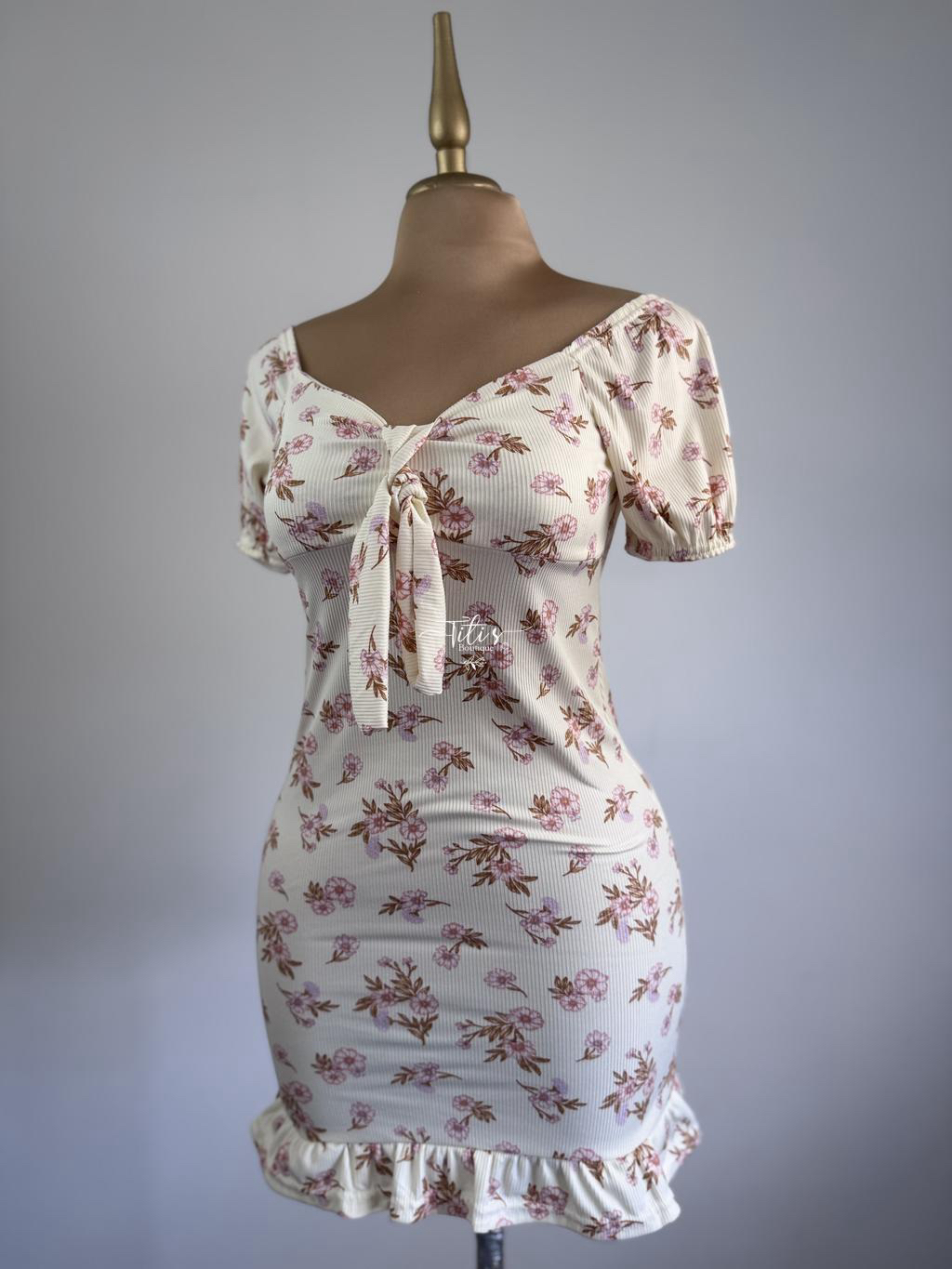 Vestido Flores Beige Y Rosa 