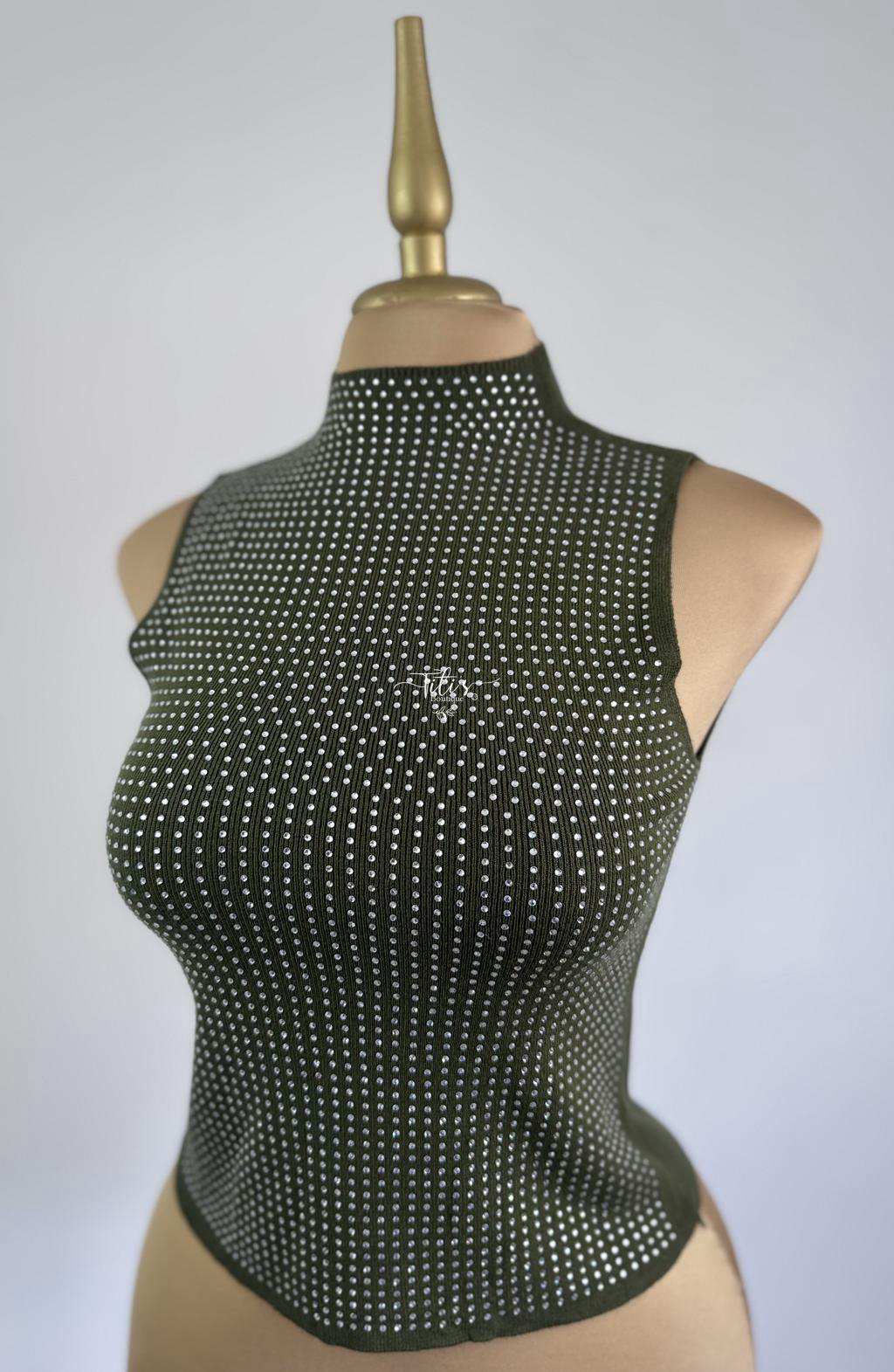 Blusa Cuello Brillos Verde