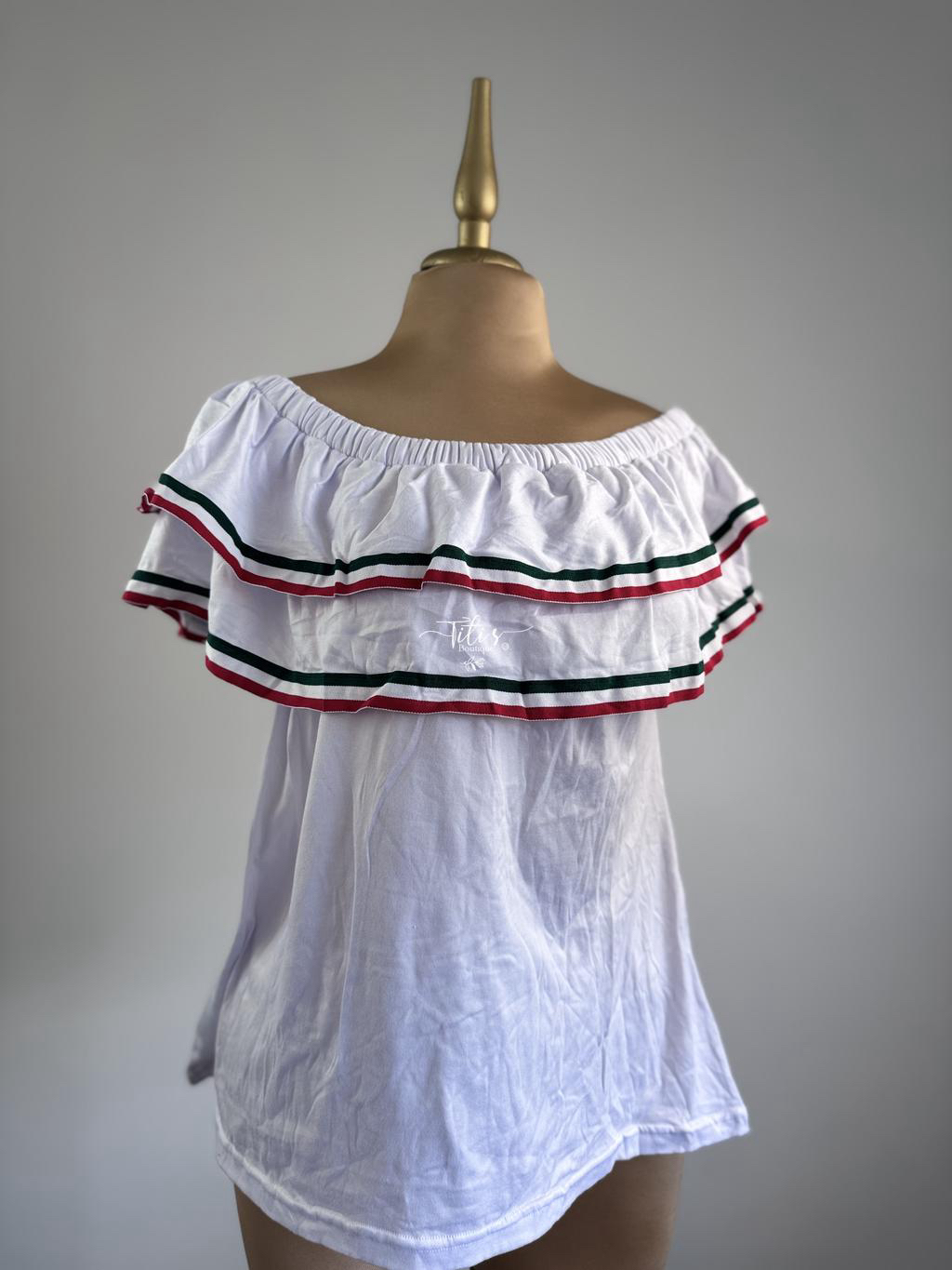 Blusa Mexicana Tricolor Blanco