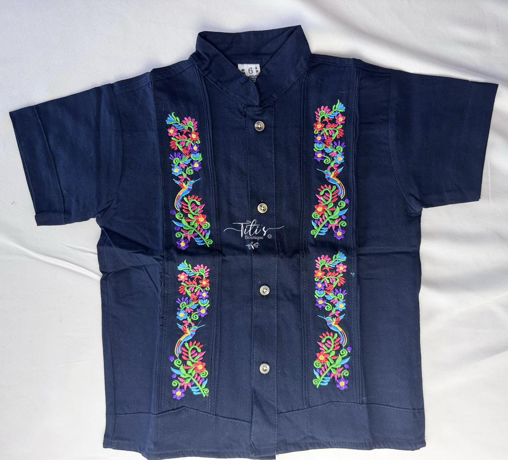 Camisa Mexicana Niño Azul Marino