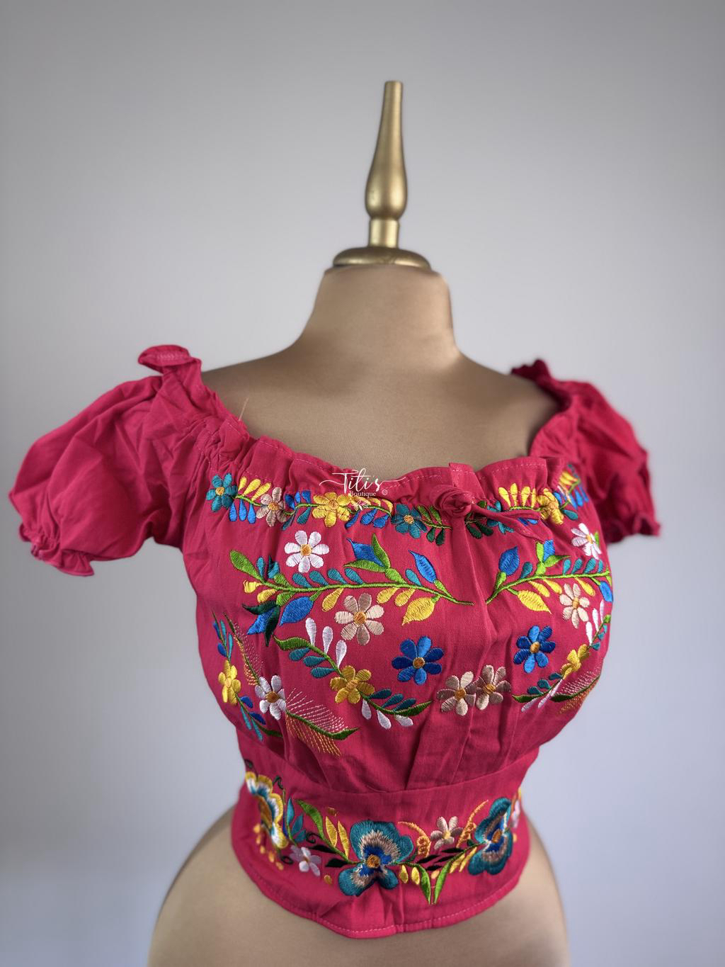 Blusa Mexicana Sin Hombro Rosa