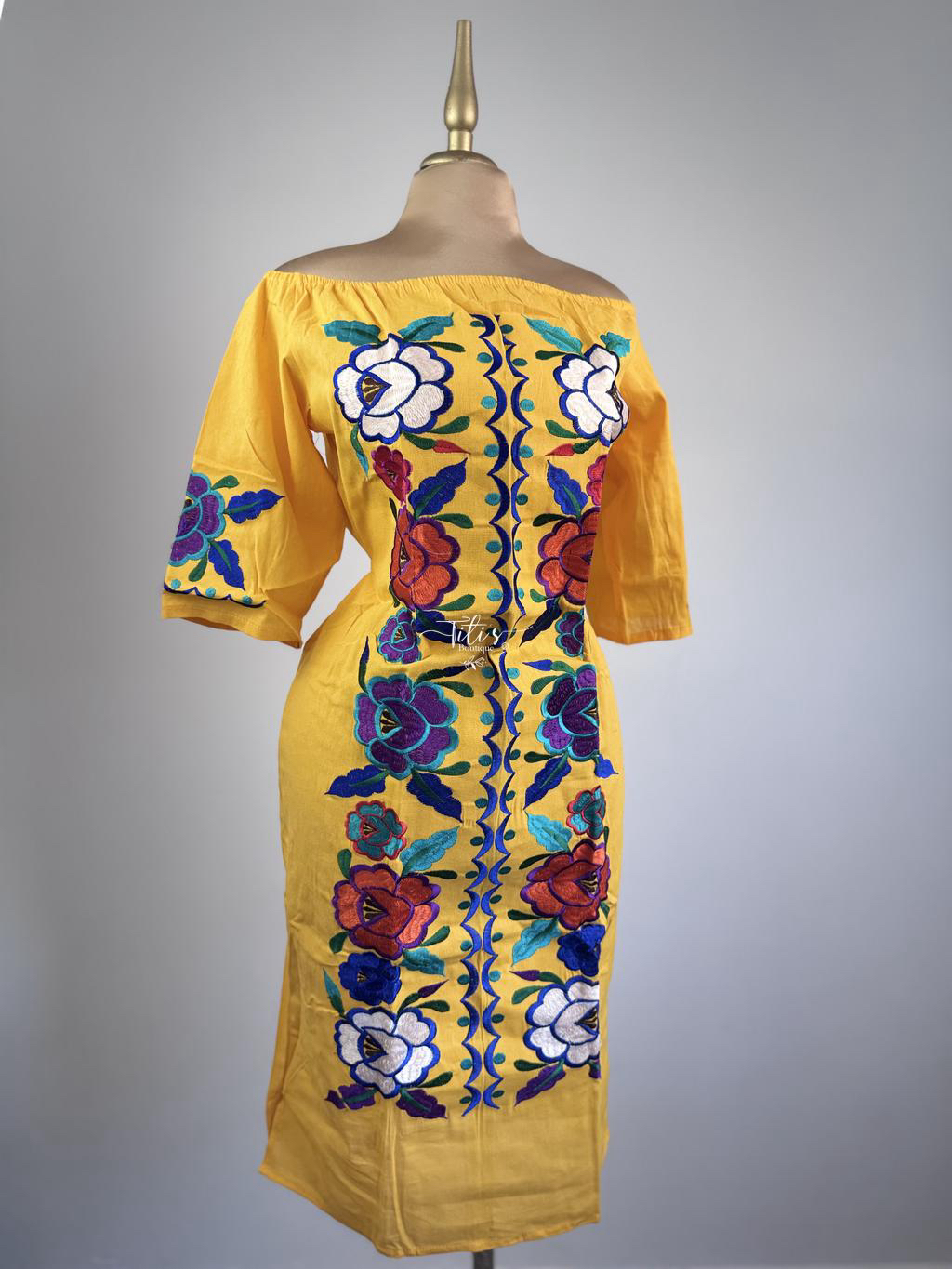 Vestido Mexicano Recto Amarillo