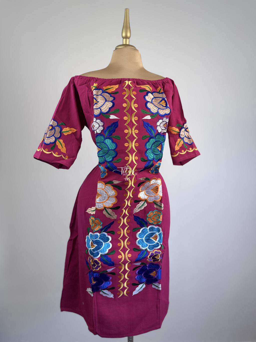 Vestido Mexicano Recto Fucsia