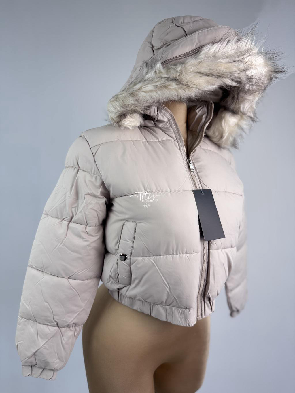 Chaqueta Corta c/Gorro Peluche Beige