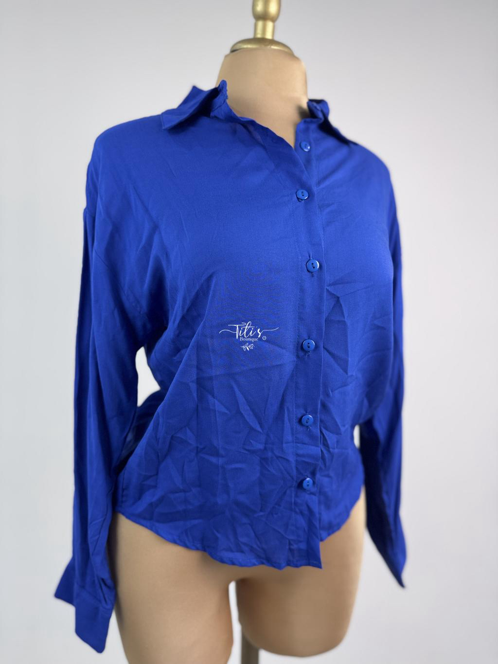 Blusa Botones Manga Larga Azul 