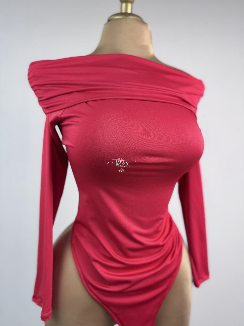 Body S/Hombro Manga Larga Rojo