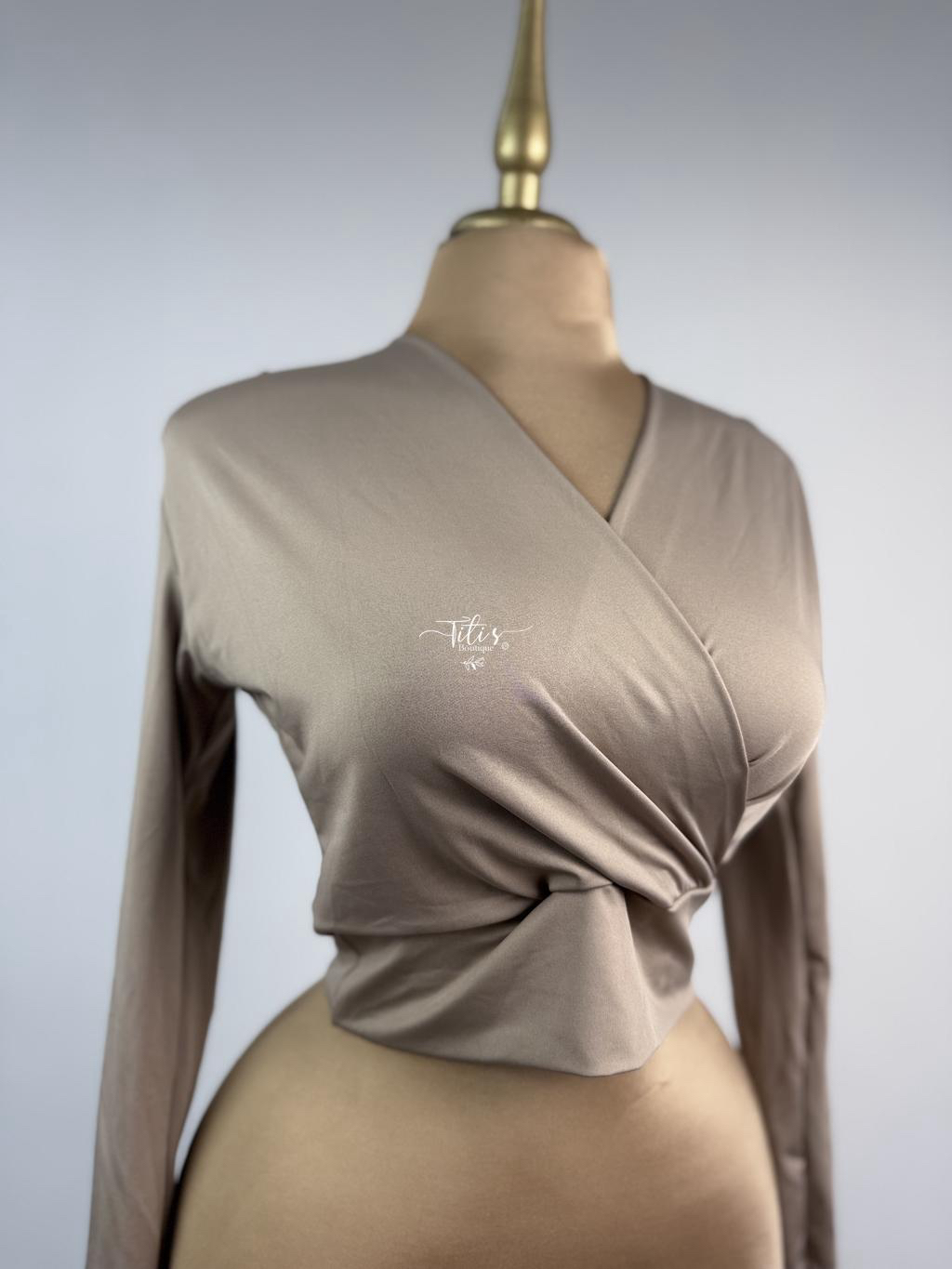 Blusa Cruzada Manga Larga Beige
