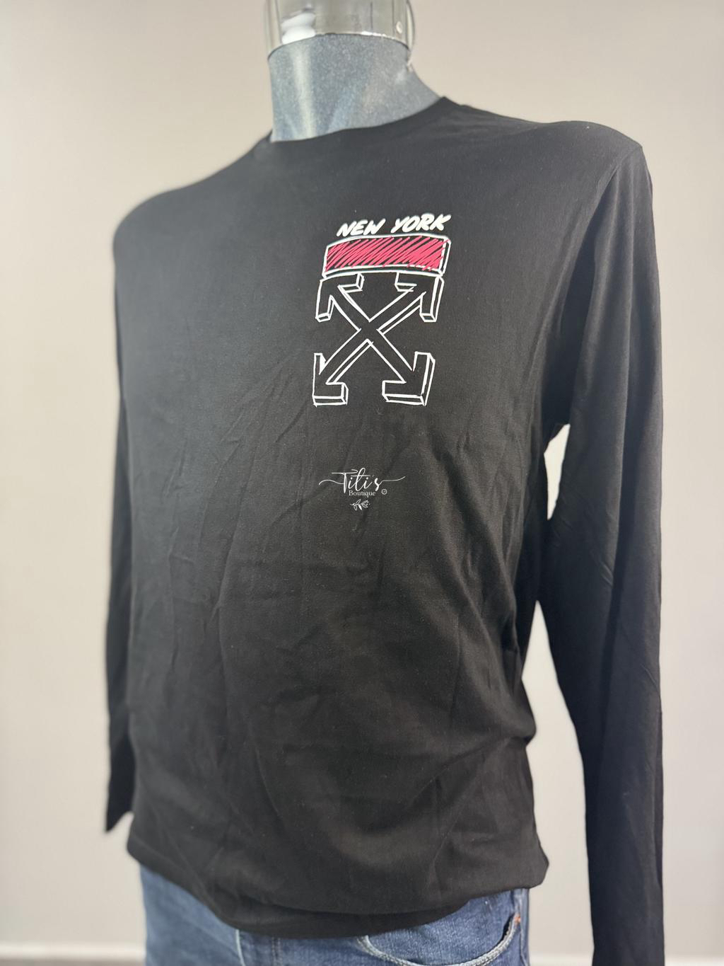 Playera NY X Manga Larga Negro