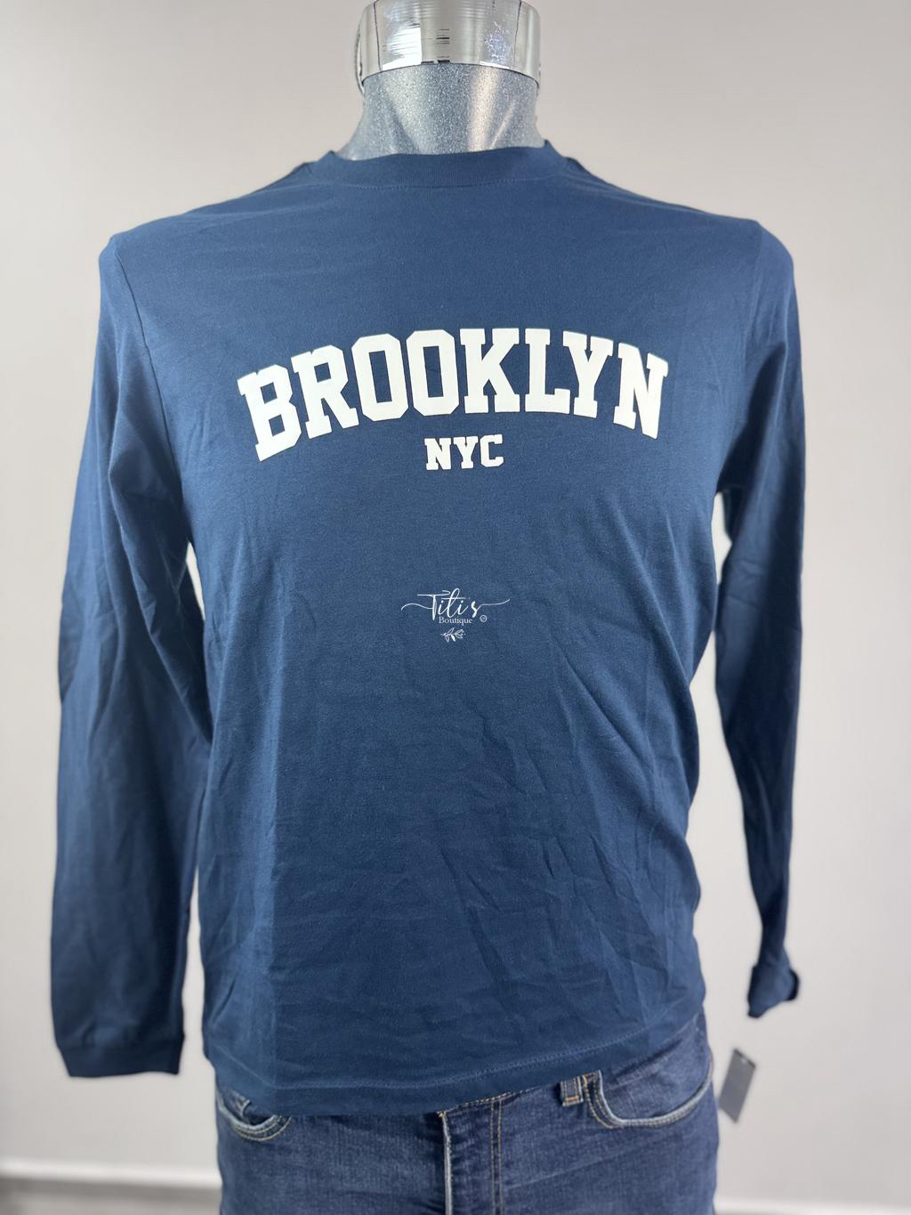 Playera Brooklyn Manga Larga Azul