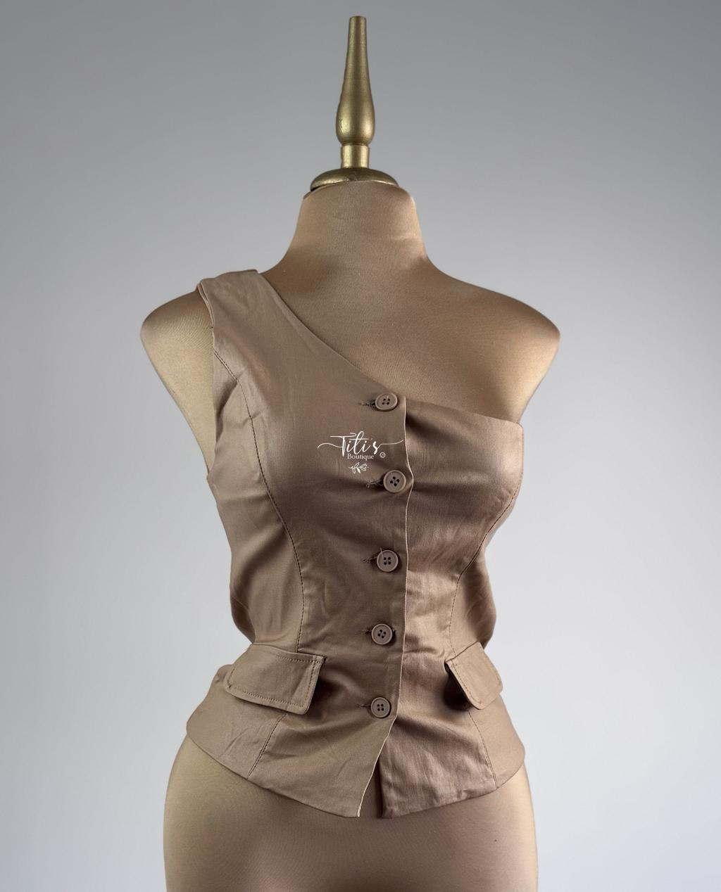 Chaleco Vinipiel 1 Hombro Beige 