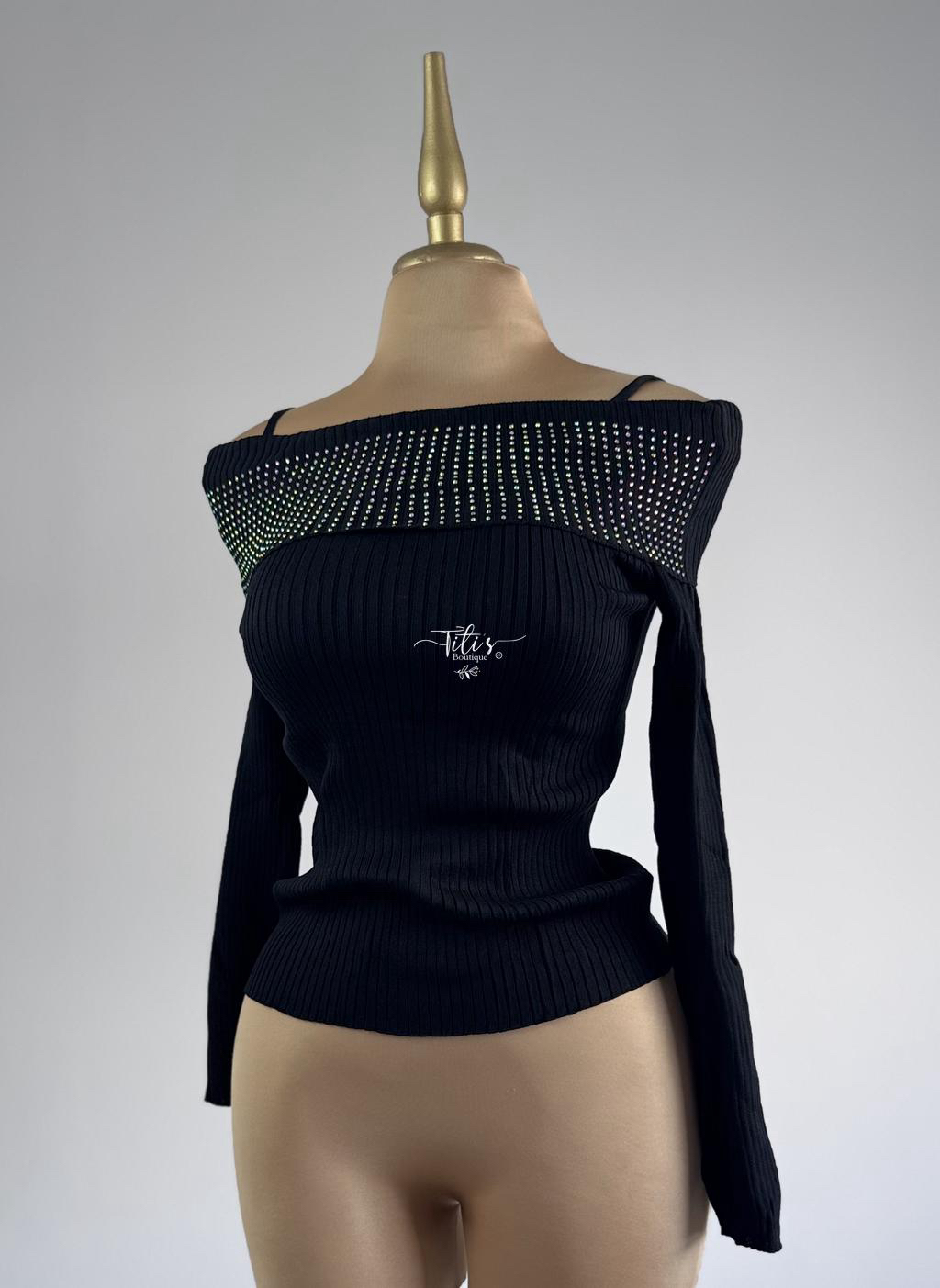 Blusa Brillos Manga Larga Negro