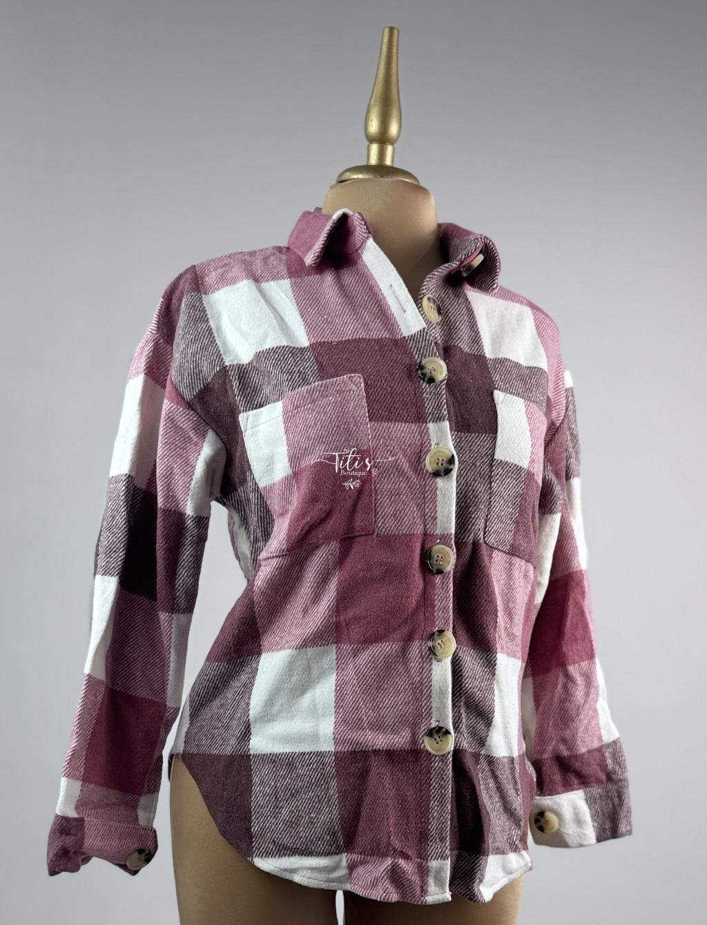 Chaqueta Franela Cuadros Rosa