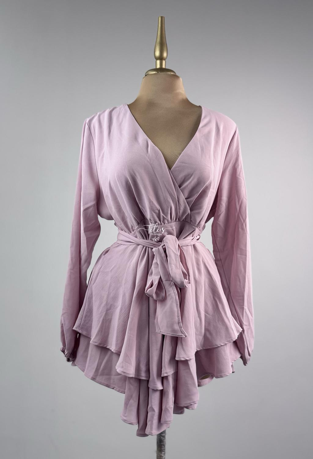 Vestido Corto Manga Larga Rosa