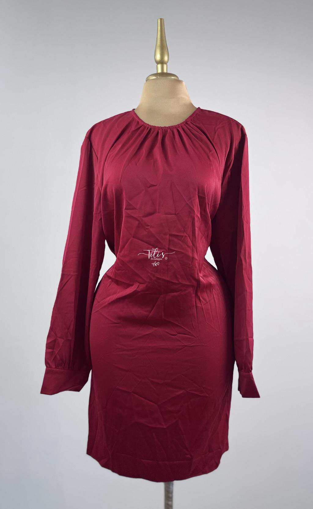 Vestido Tipo Seda Manga Larga Rojo