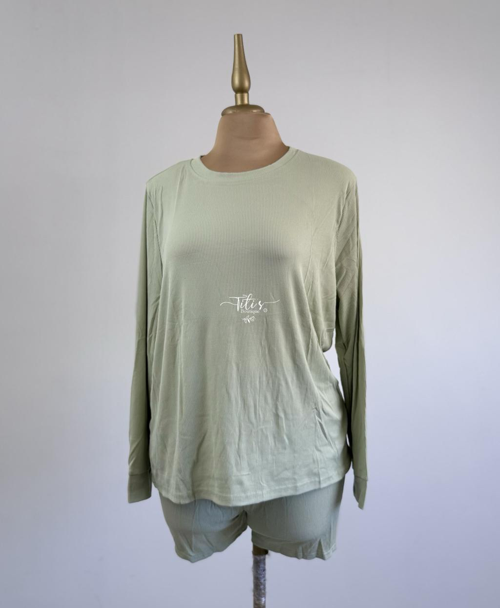 Conjunto Shorts Manga Larga Verde