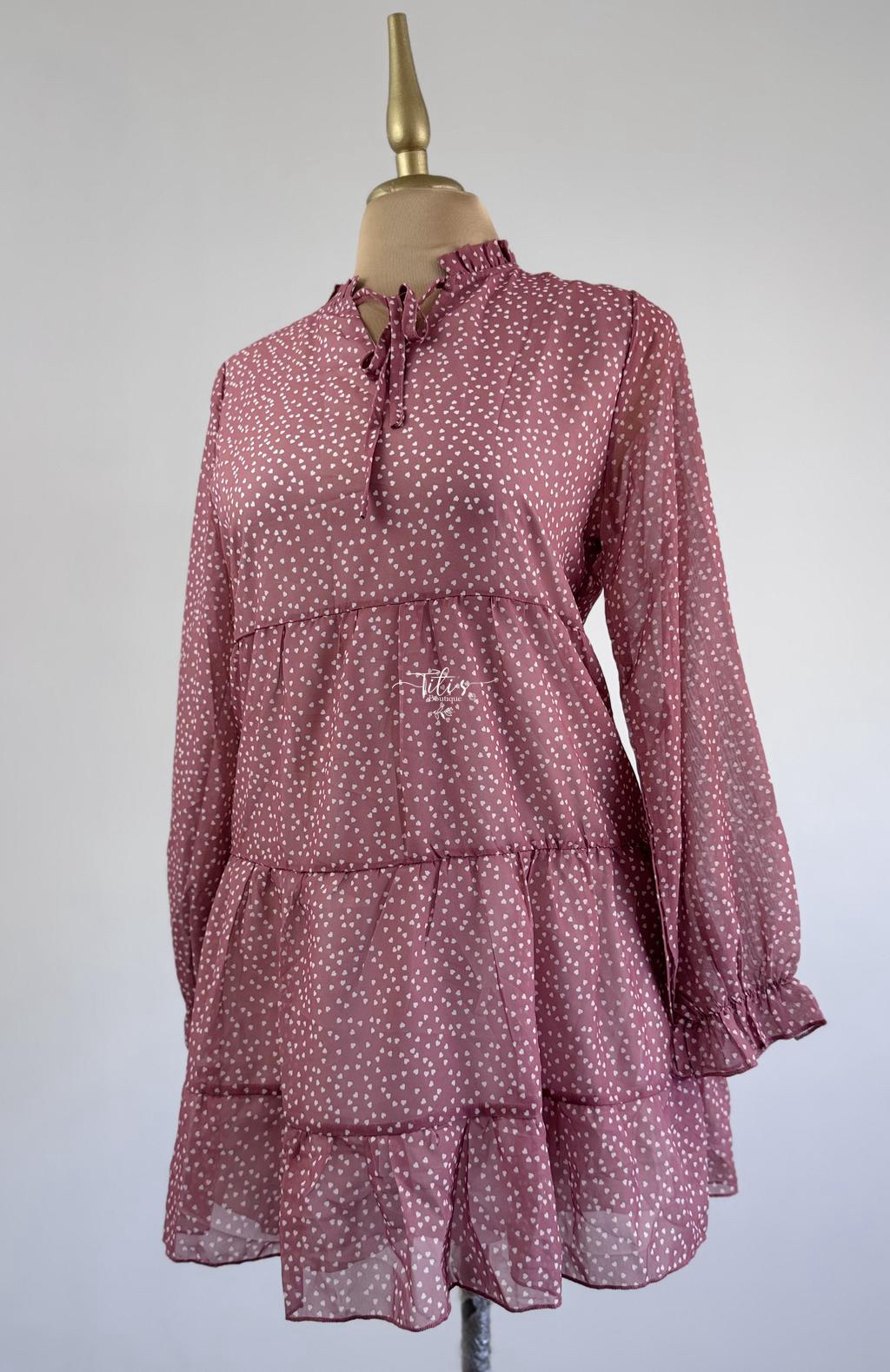 Vestido Corto Manga Larga Rosa