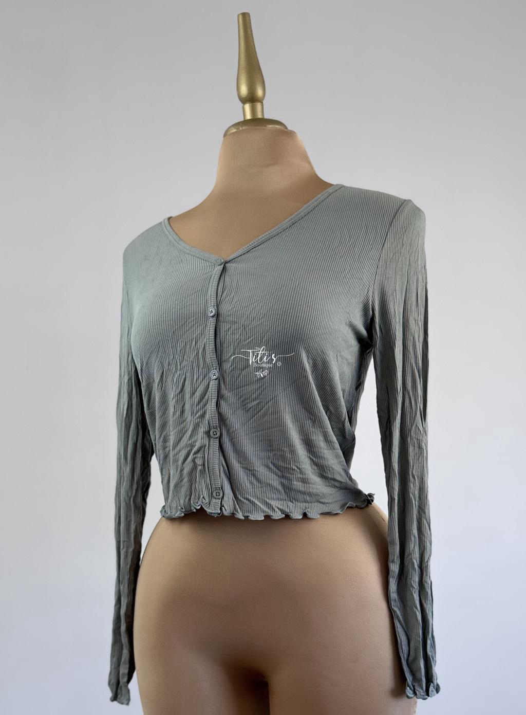 Blusa Corta Botones Verde