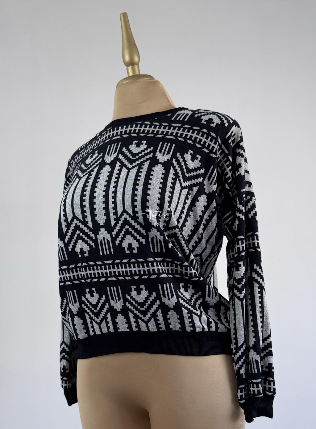 Blusa Estampada Negro Con Gris