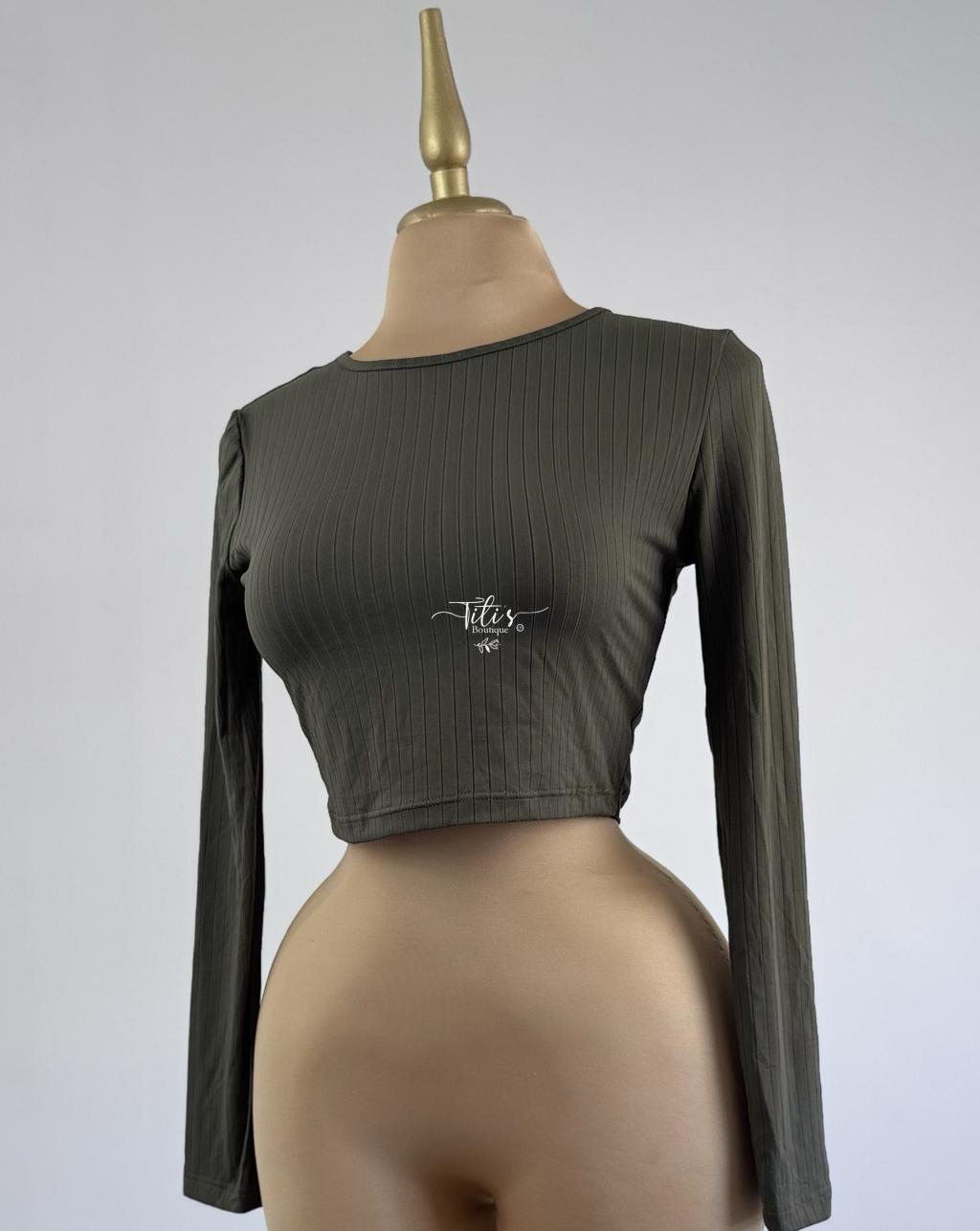 Top Manga Larga Verde